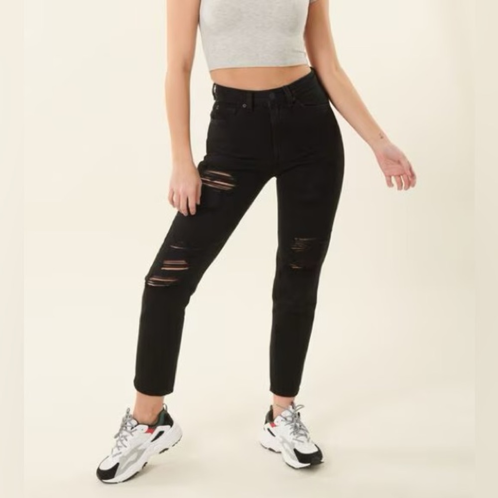 Garage Denim Mom Jeans - Destroyed Black- size 05/27